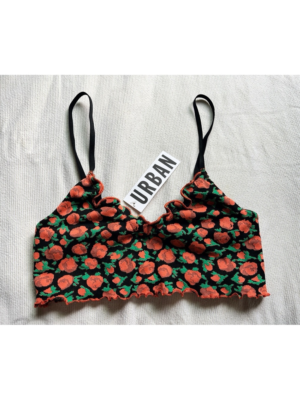 Urban Outfitters Black Cami with Red Roses lettuce hem!